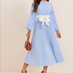 SHEIN lantern sleeve polka dot dress with belt